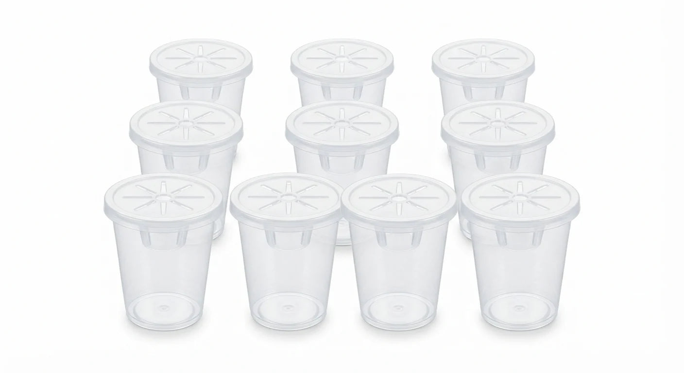White background image of rooting cups with slotted support lids