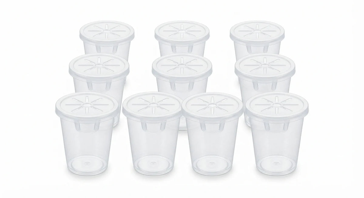 White background image of rooting cups with slotted support lids