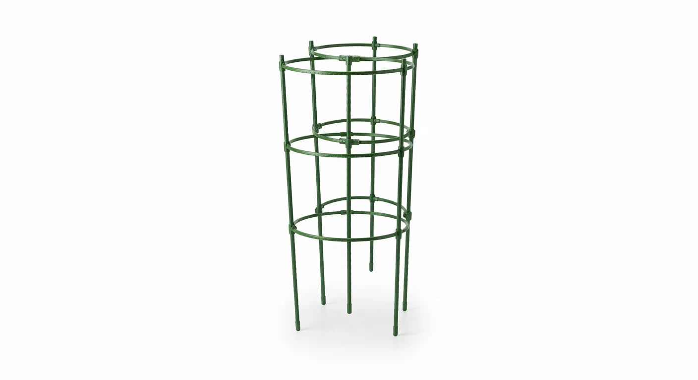 White background image of stackable plant support rings set