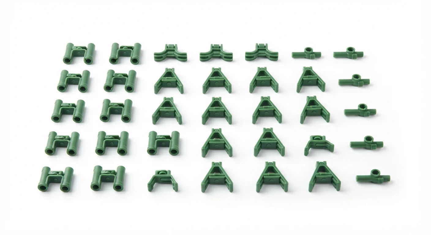 White background image of clip-on stake connectors set