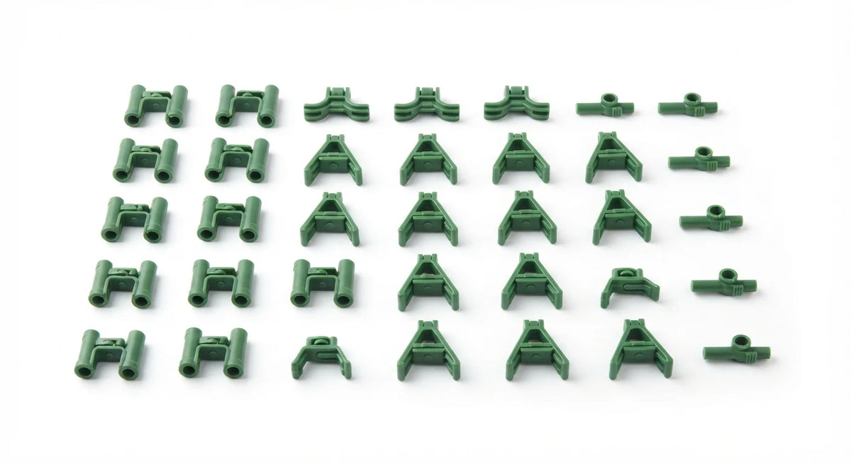 White background image of clip-on stake connectors set
