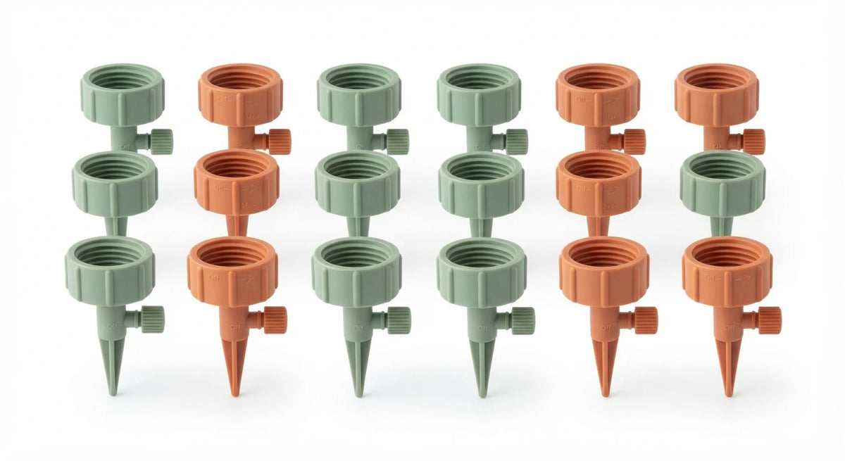 White background image of adjustable drip irrigation bottle caps set