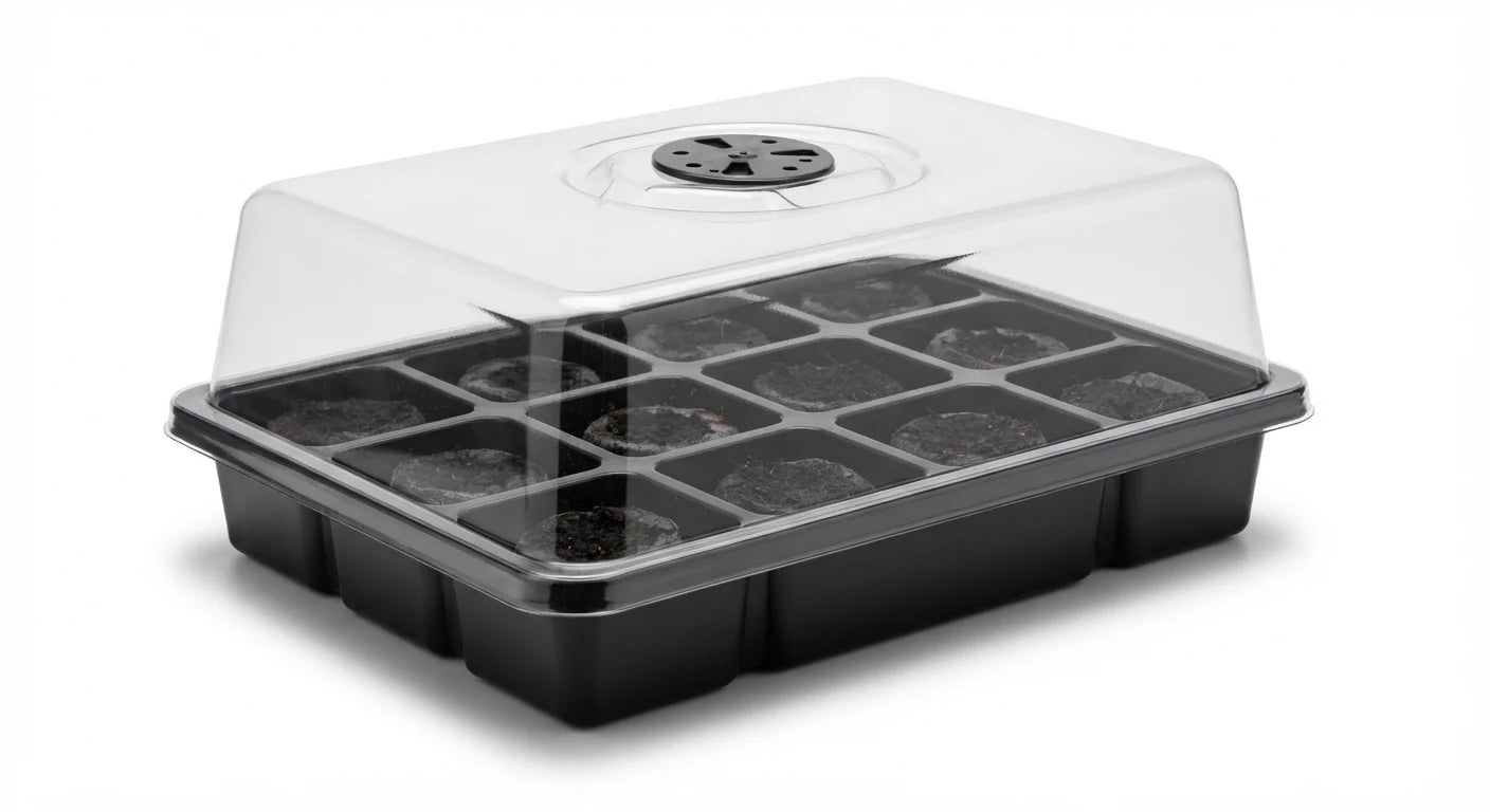 Clear Seed-Start Germination Dome Kit shown in use with an indoor plant setup
