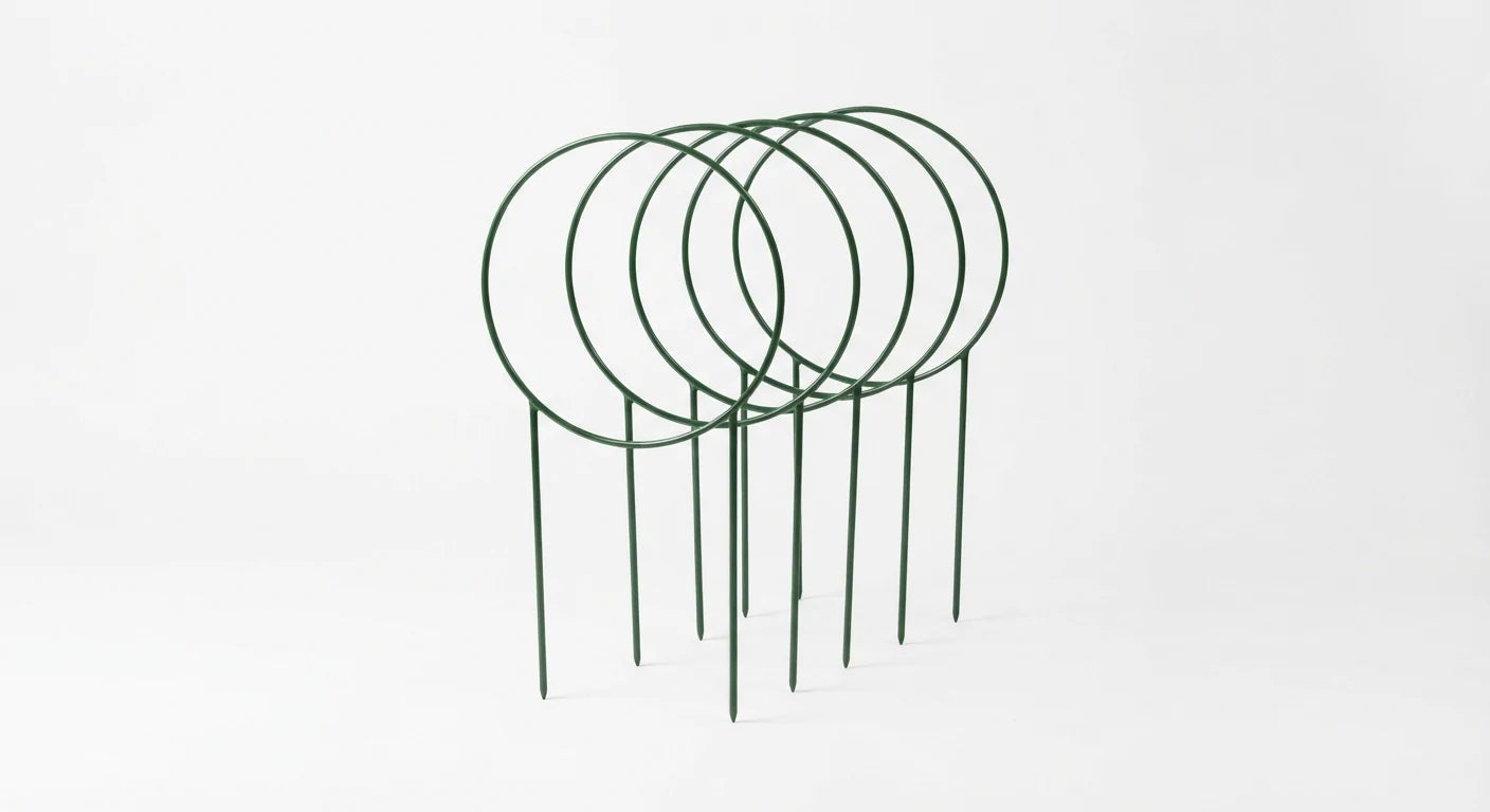 Alternate angle of stackable plant support rings set for indoor and patio plants