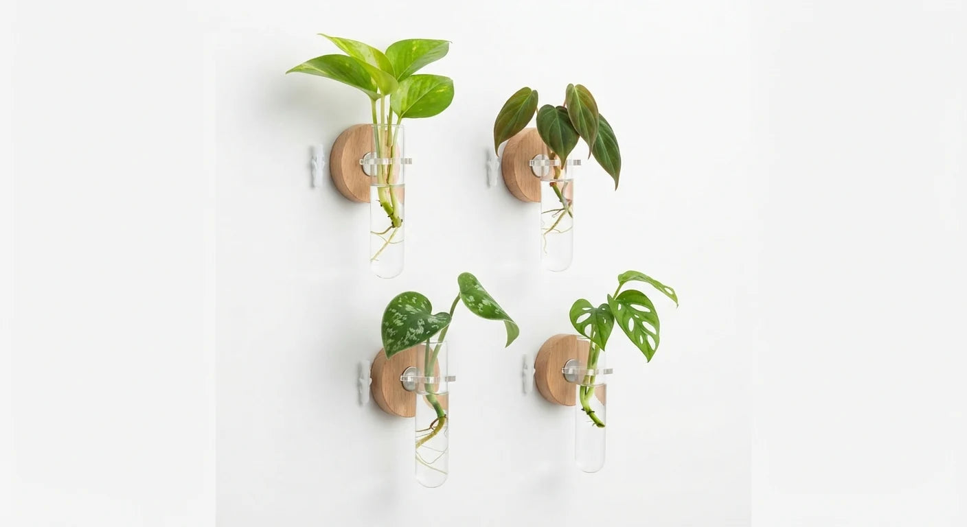Alternate angle of magnetic wall propagation vase set for plant cuttings