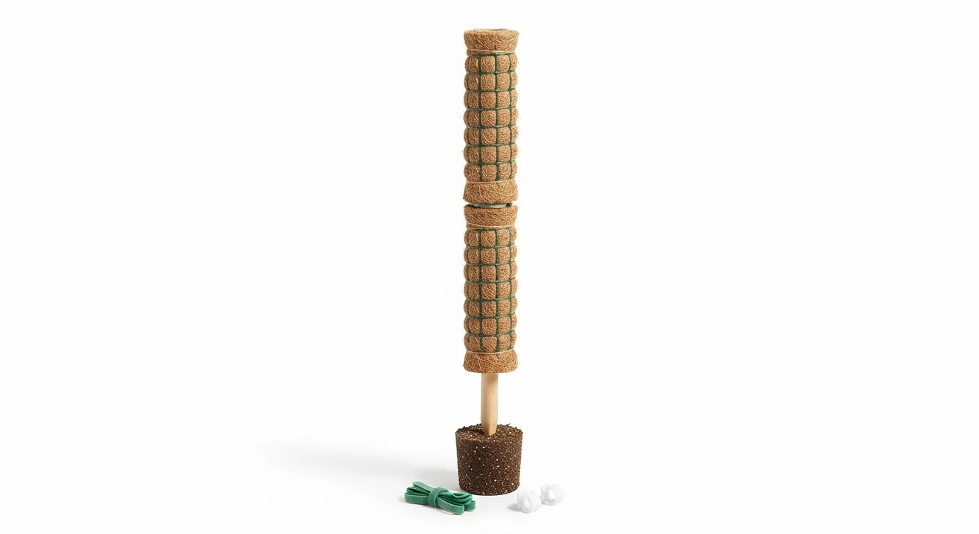 Alternate angle of stackable moss pole set for climbing houseplants