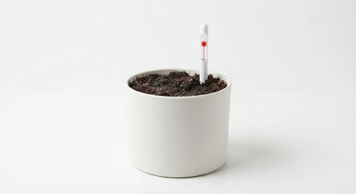 Alternate angle of water level indicator stakes set for planters