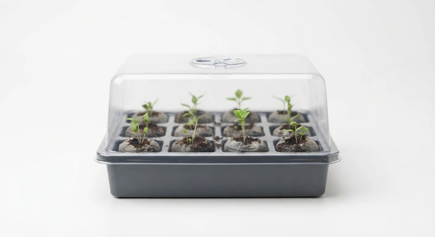 Alternate angle of clear seed-start germination dome kit