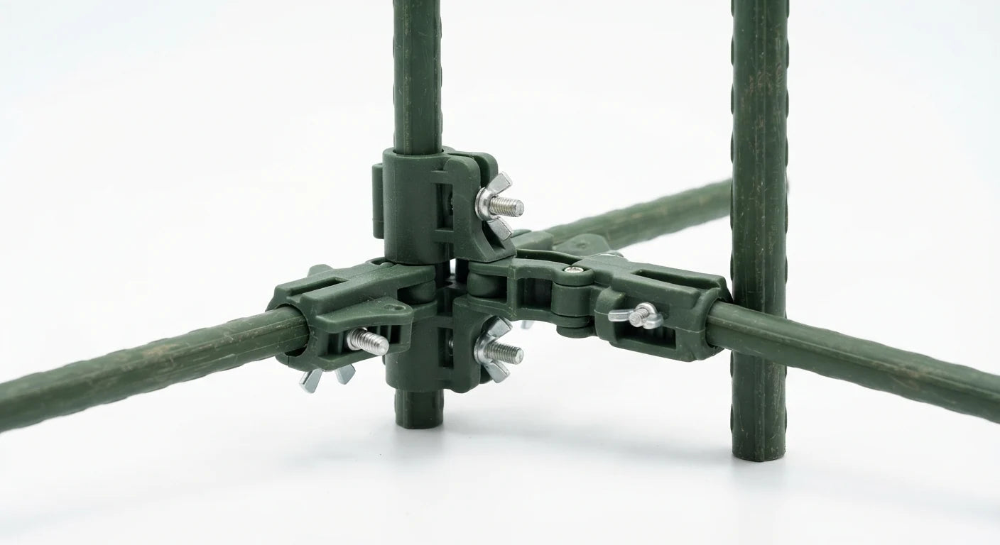 White background image of clip-on stake connectors set