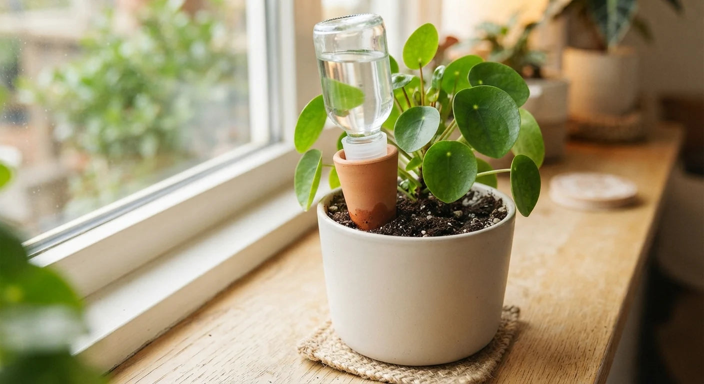 White background close-up of self-watering plant spikes set