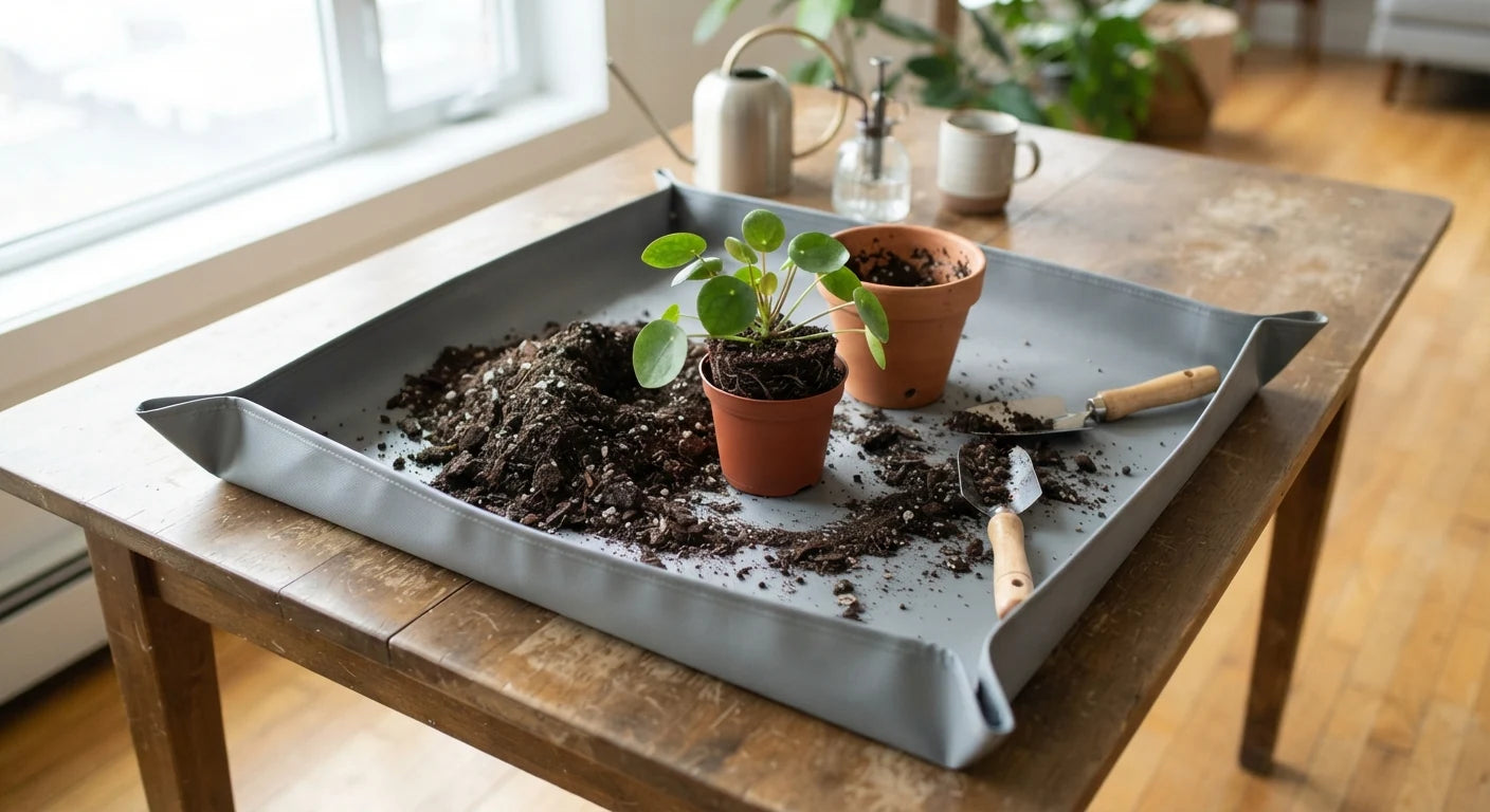 White background image of potting soil mix mat set