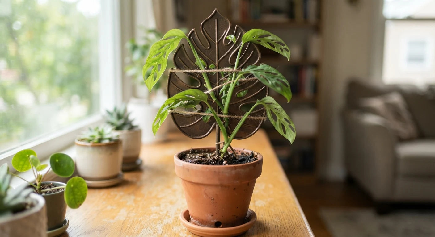 Leaf Support Trellis Set for Climbing Houseplants in a real plant-care setting