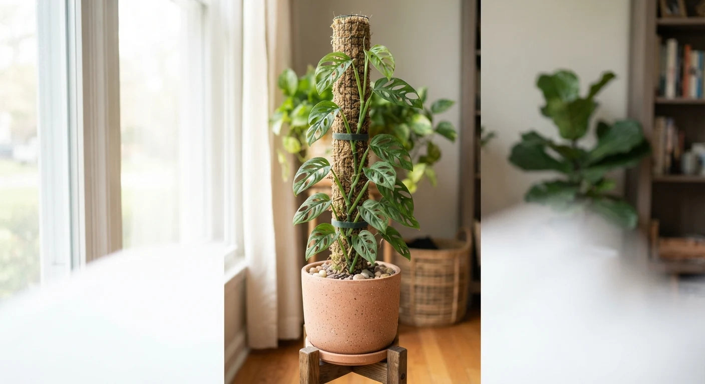 Stackable Moss Pole Set for Climbing Houseplants in a real plant-care setting