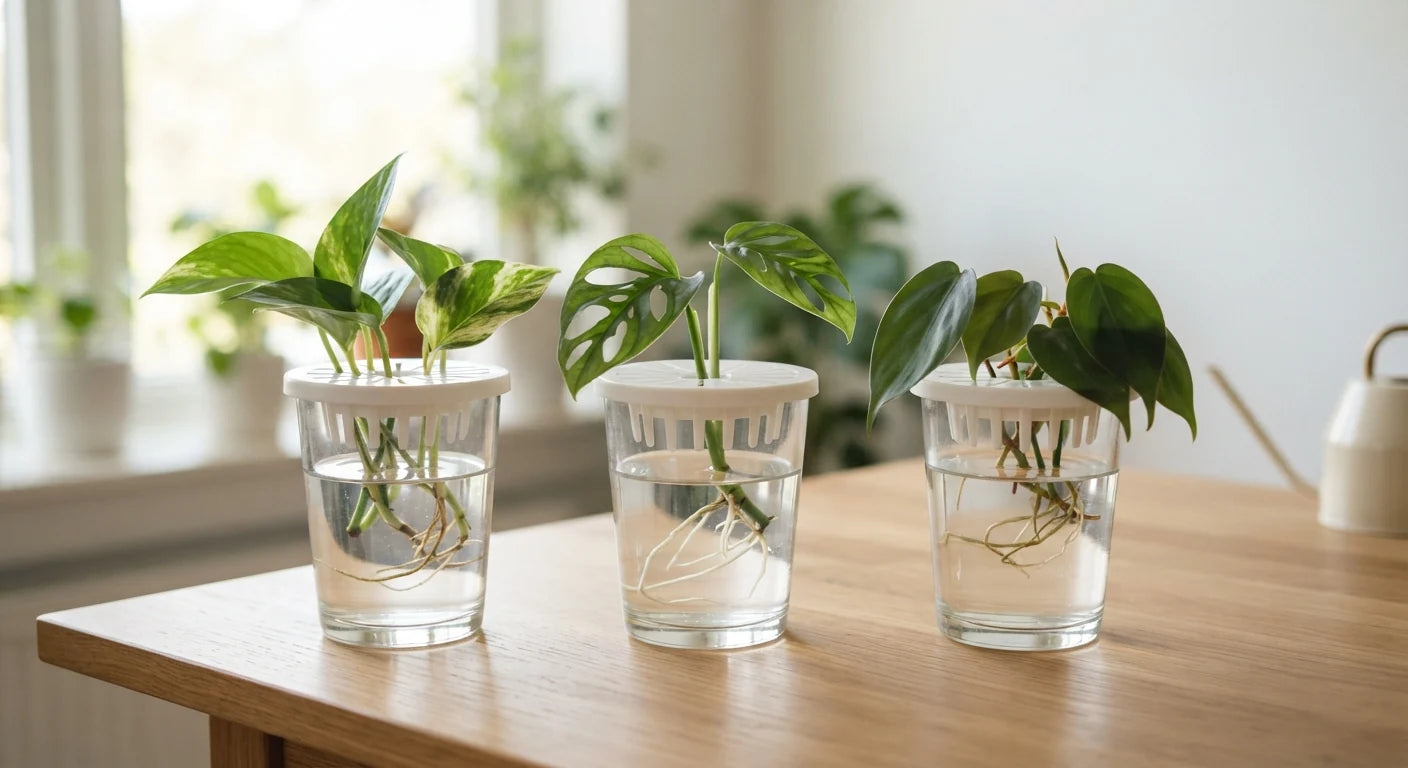White background image of rooting cups with slotted support lids
