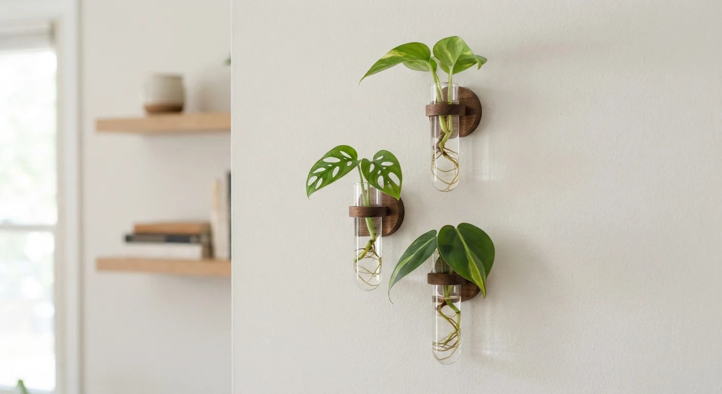 White background image of magnetic wall propagation vase set