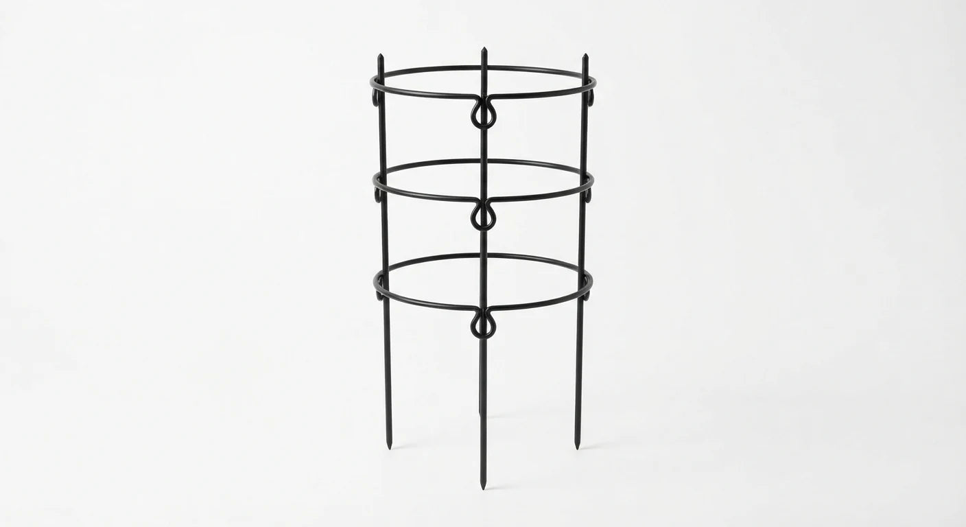 White background image of stackable plant support rings set